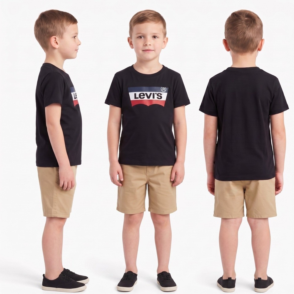 Levi's Little Boys Khaki Shorts & Black T-Shirt Outfit Set Size M (5-6 years)